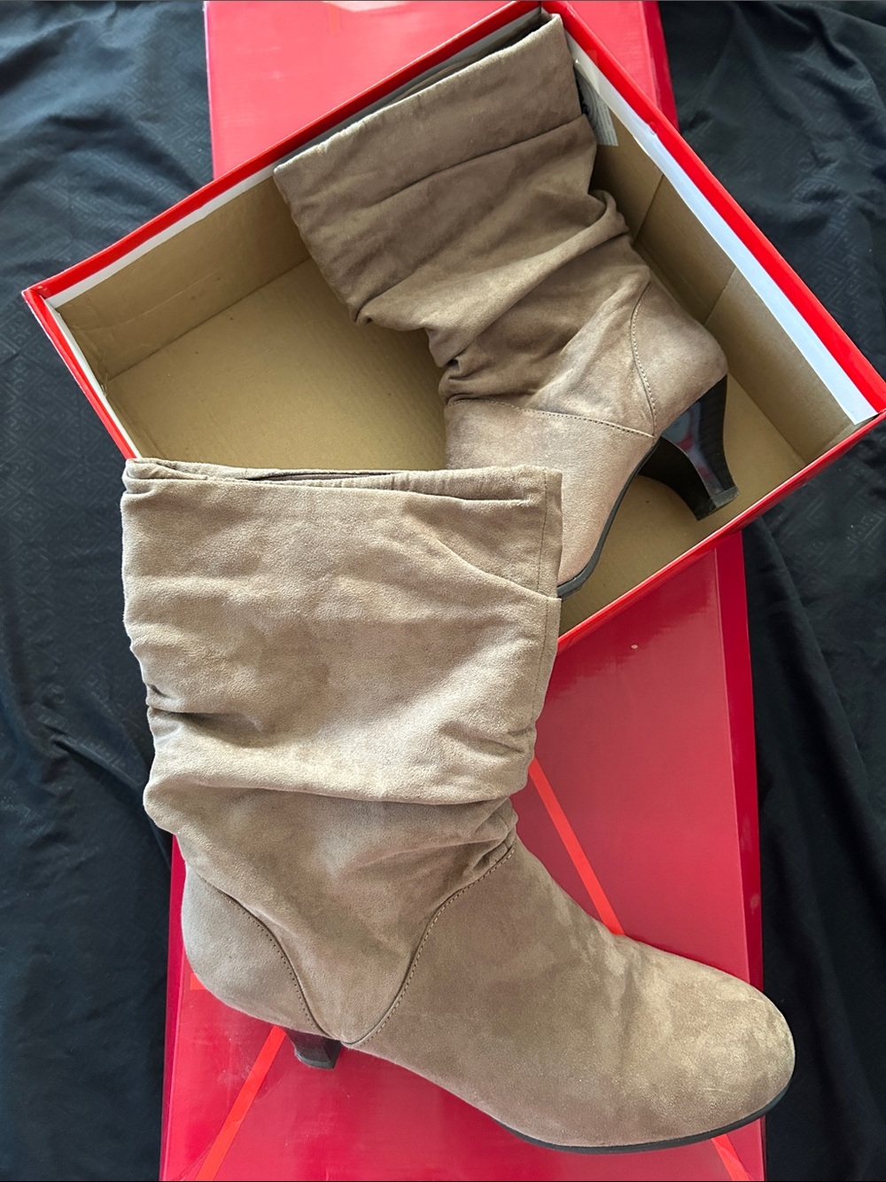 AEROSOLES Taupe Slouch Mid-Heel Boots